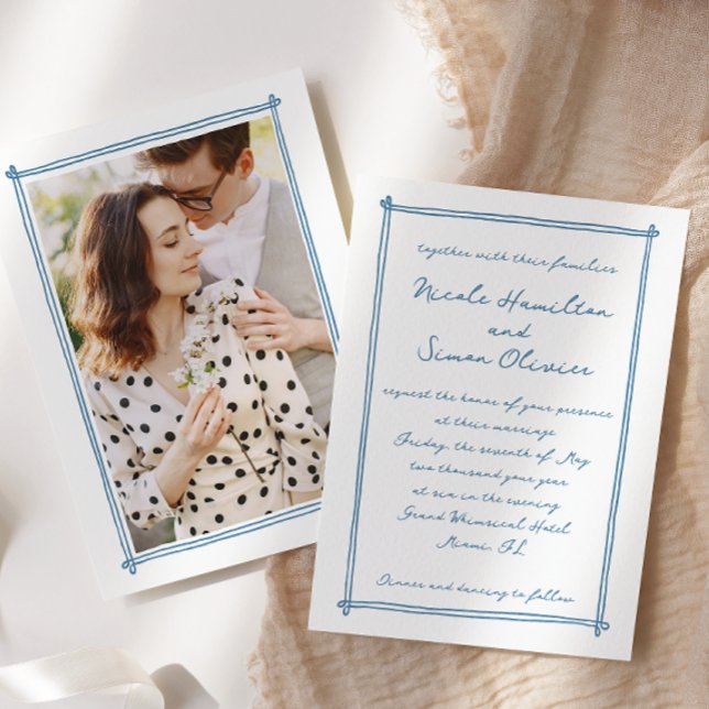 Sketched frame Whimsical Hand Drawn Photo Wedding Invitation (Creator Uploaded)