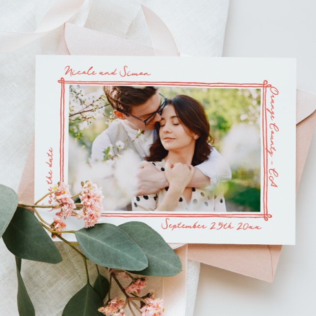 Sketched frame Whimsical Hand Drawn Photo Wedding  Save The Date (Creator Uploaded)