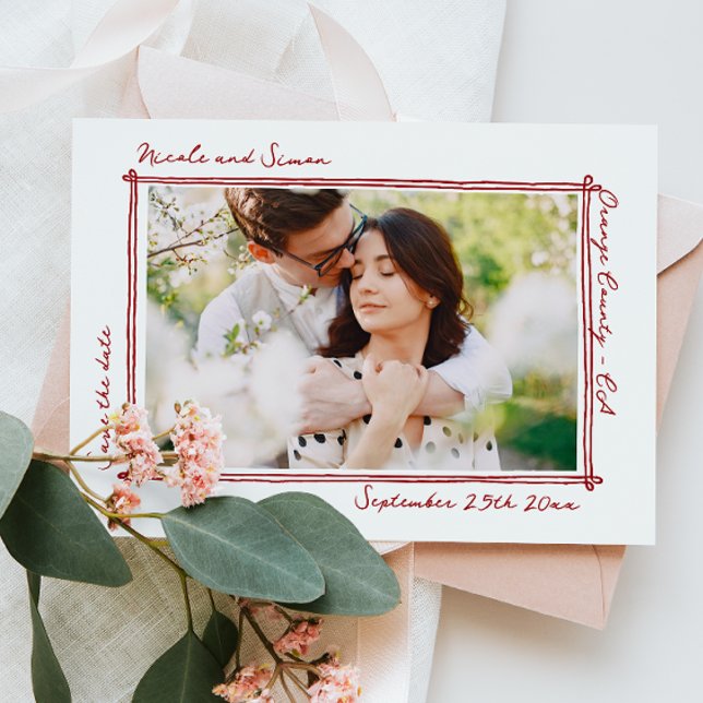 Sketched frame Whimsical Hand Drawn Photo Wedding  Save The Date (Creator Uploaded)