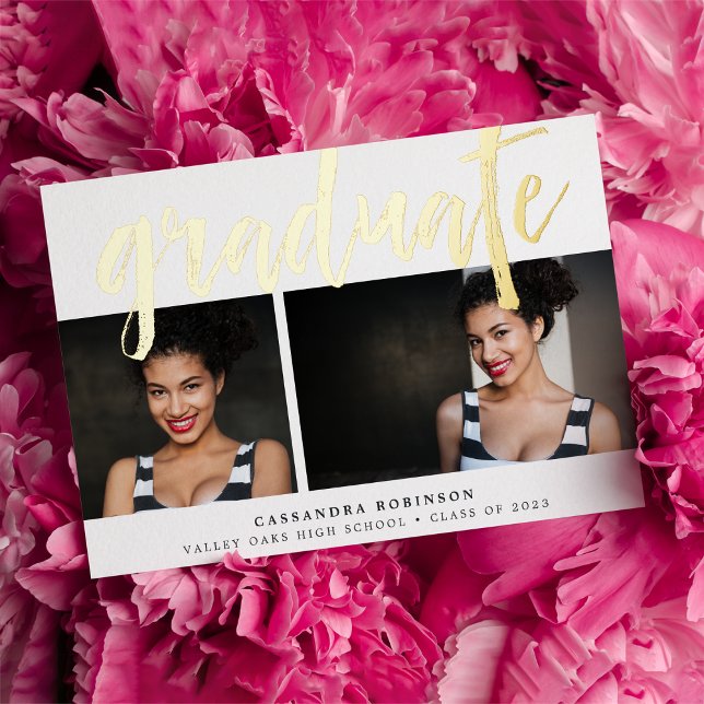 Sketched Gold | Two Photo Graduation Announcement (Creator Uploaded)