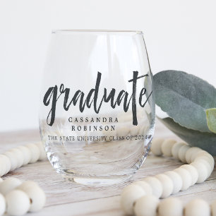 Sketched Graduate Class of 2025 Graduation Stemless Wine Glass