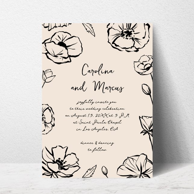 Sketched Hand Drawn Floral Handwritten Wedding Invitation (Creator Uploaded)