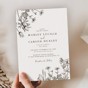 Sketched Hand Drawn Wildflower Wedding Invitation