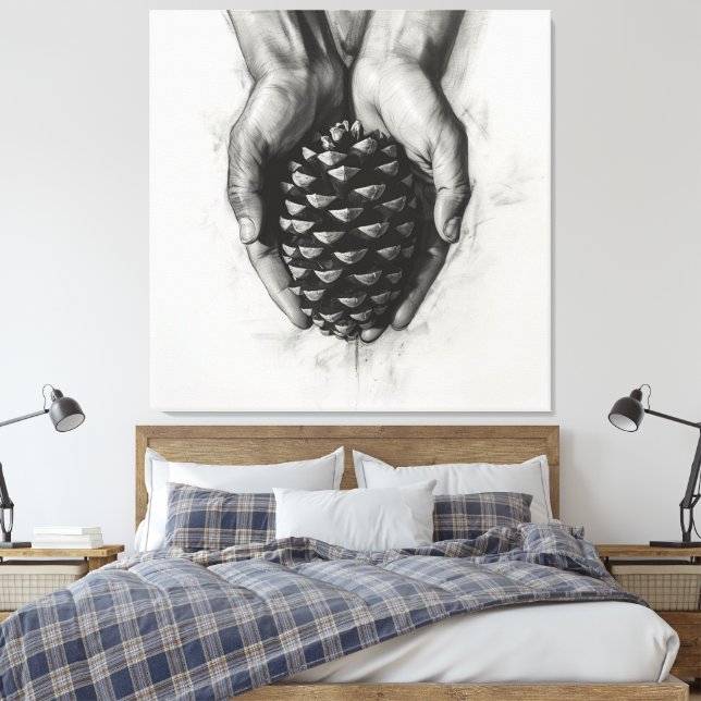 Sketched Hands with Pinecone Canvas Print (Insitu(Bedroom))
