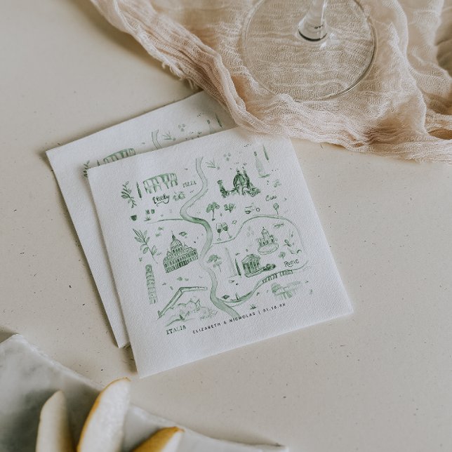 Sketched Illustrated Map of Italy | Wedding Napkin (Creator Uploaded)
