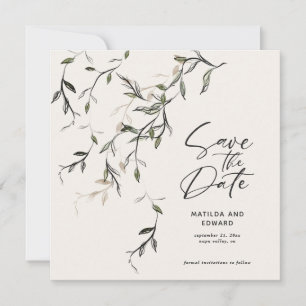 Sketched leaf botanical foliage modern wedding save the date