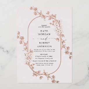 sketched modern floral wedding foil invitation