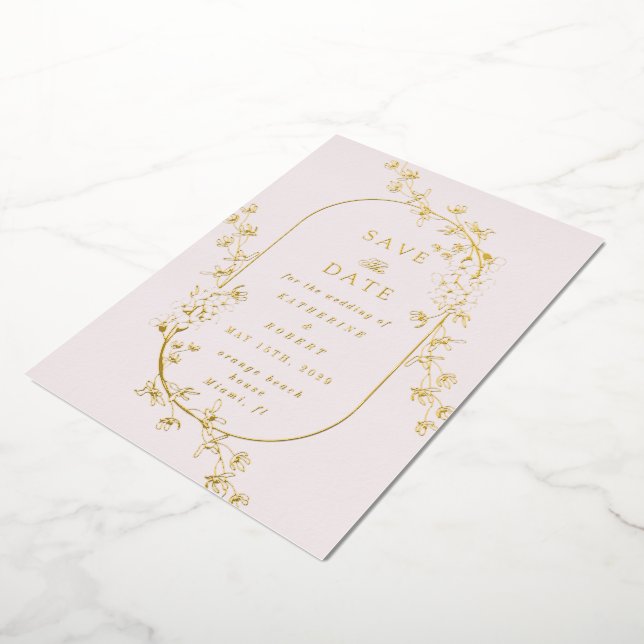Sketched Modern Floral Wedding Foil Invitation (Rotated)