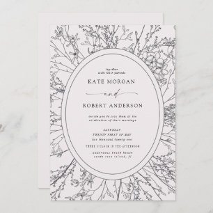 sketched modern floral wedding invitation