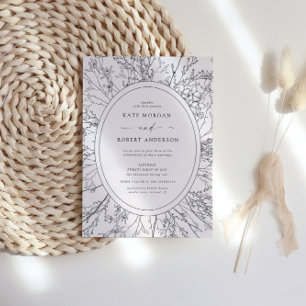 sketched modern floral wedding invitation