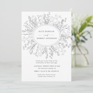 Sketched Modern Floral Wreath Wedding Invitation