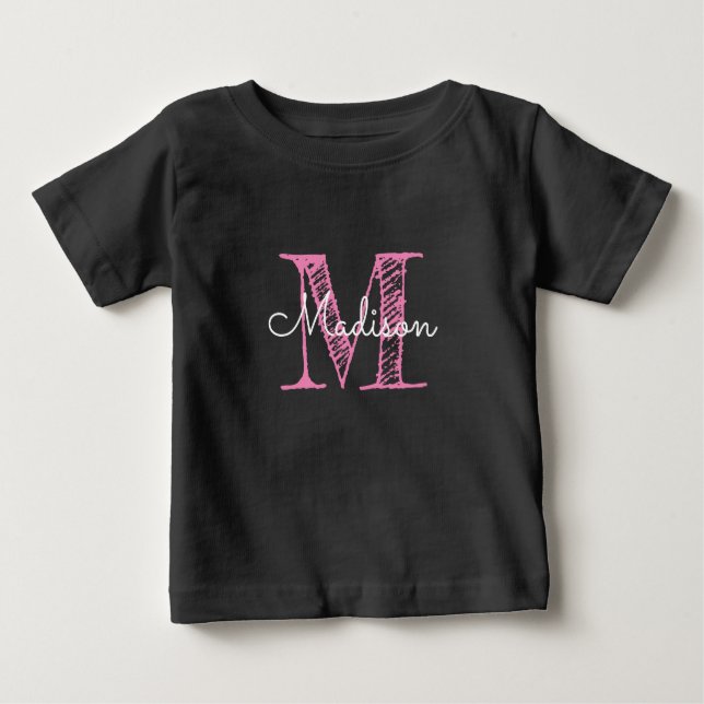 Sketched Name Monogram Baby Girl Baby T-Shirt (Front)