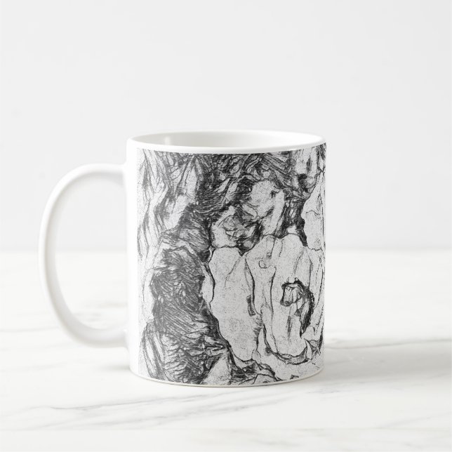 Sketched pen hand drawn poppies flowers floral whi coffee mug (Left)