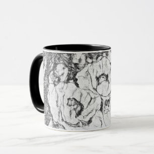 Sketched pen hand drawn poppies flowers floral whi mug