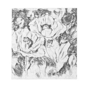 Sketched pen hand drawn poppies flowers floral whi notepad