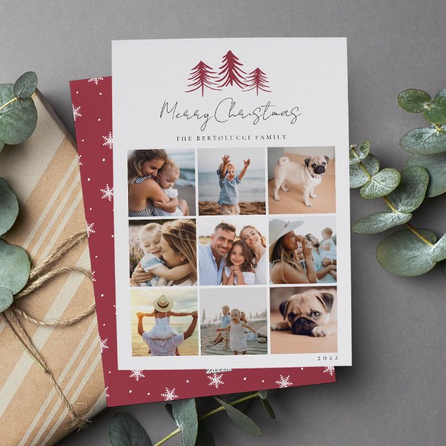 Sketched Pines Photo Collage Holiday Card (Creator Uploaded)