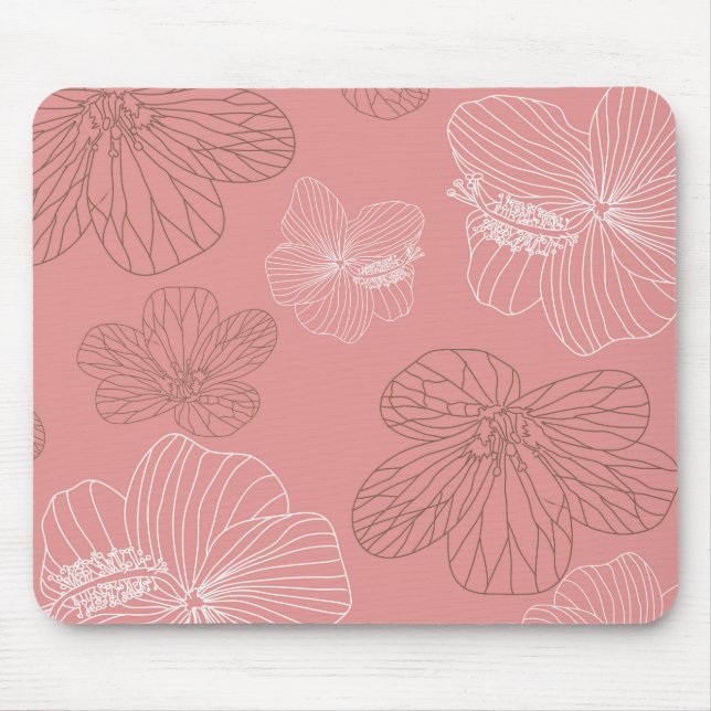Sketched Pink Floral Mouse Pad (Front)
