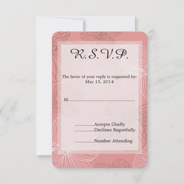 Sketched Pink Floral Wedding RSVP Card (Front)
