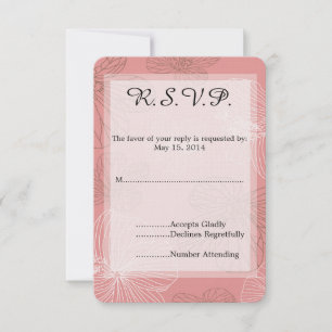 Sketched Pink Floral Wedding RSVP Card