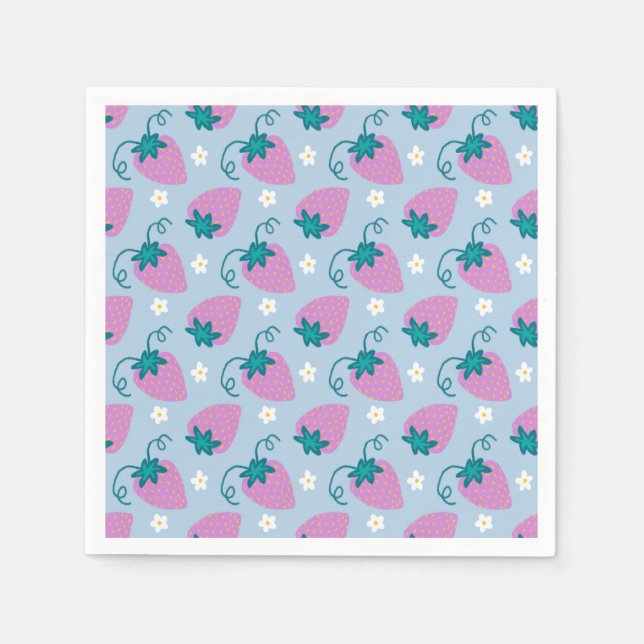 Sketched pink strawberries on blue napkins (Front)