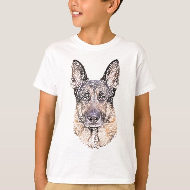 Sketched Portrait of a German Shepherd Dog T-Shirt (Front)