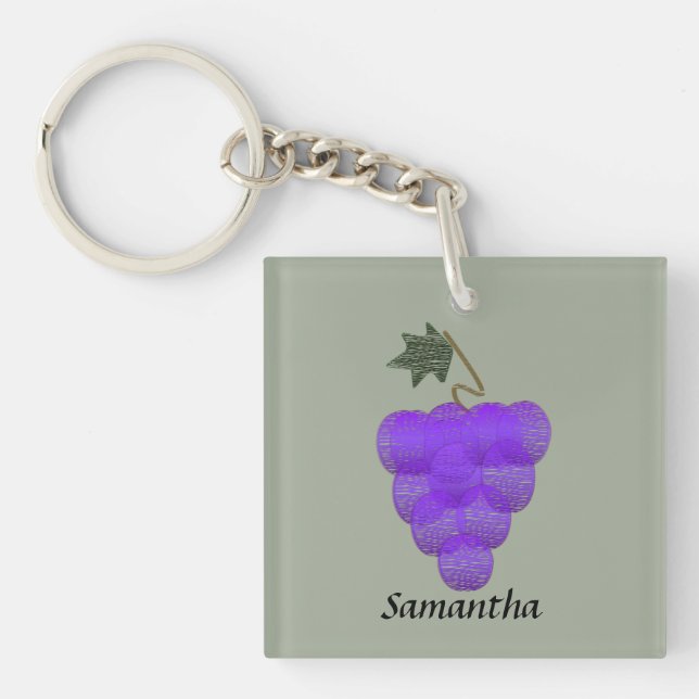 Sketched Purple Grapes Key Ring (Front)