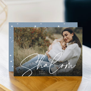 Sketched Shalom Full Photo Hanukkah Holiday Card