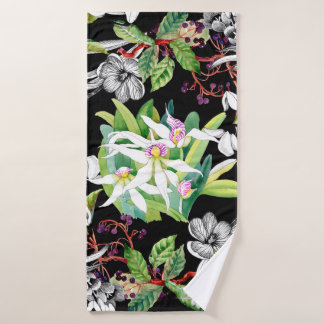 Sketched snowdrops and blooming orchids flowers se bath towel
