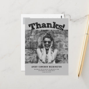 Sketched Thanks Modern Graduation Photo Thank You Postcard