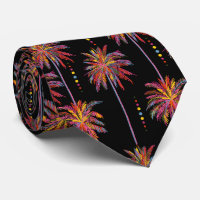 Sketched Tropical Neon Palm Trees & Dots on Black