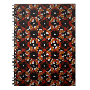 Sketched vintage flower design in red,  brown and  notebook