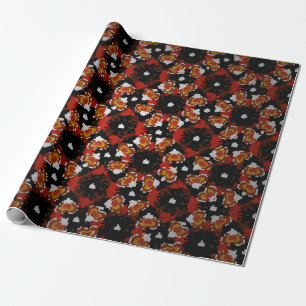 Sketched vintage flower design in red,  brown and  wrapping paper