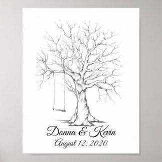 Sketched Wedding Fingerprint Tree Poster
