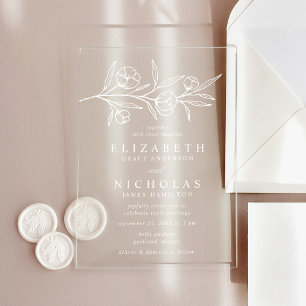 Sketched White Floral Wedding Acrylic Invitations