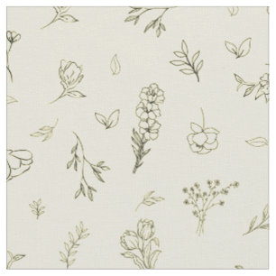 Sketched Wildflowers on Light Yellow Fabric