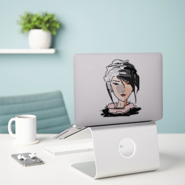 Sketched woman (Laptop On Desk)