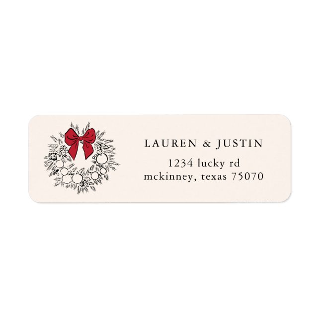 Sketched Wreath Red Bow Return Address (Front)