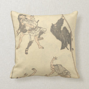 Sketches of Japanese Martial arts, Ninja c. 1800's Cushion