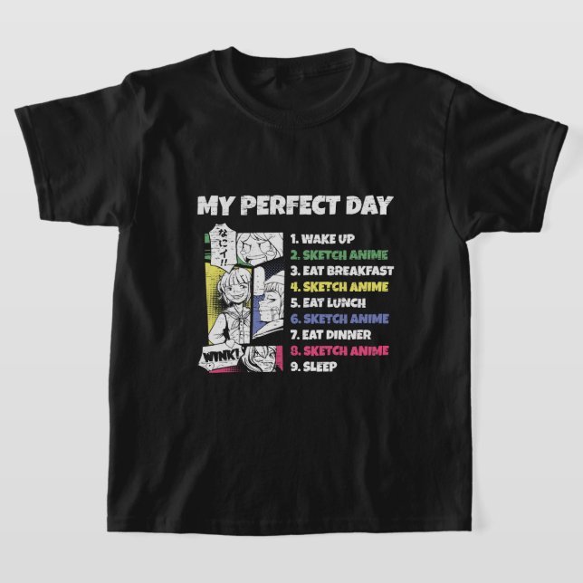 Sketching Anime Perfect Day Kawaii Sketch Kids Ani T-Shirt (Laydown)