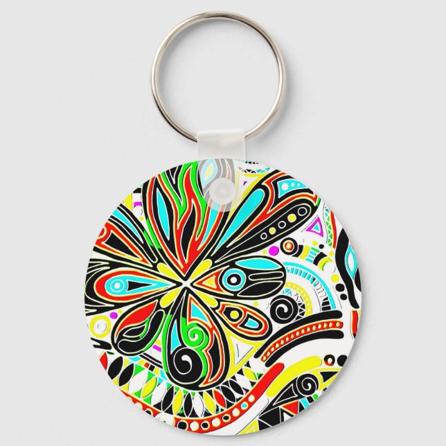Sketching Fantasy Art - Abstract Flowers 3 Button Key Ring (Front)