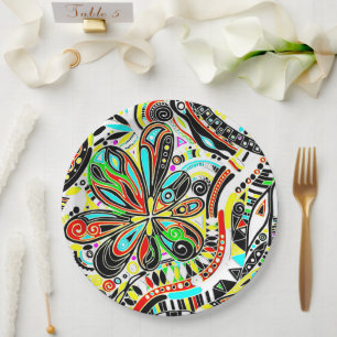 Sketching Fantasy Art - Abstract Flowers 3 Paper Plate