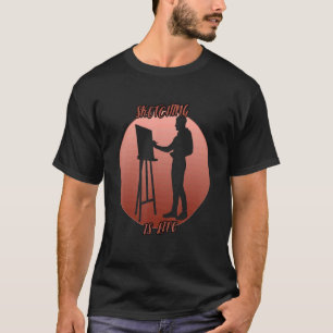 Sketching Shadow In A Red Circle T-Shirt