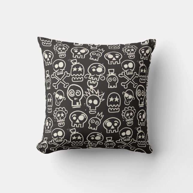 Sketchy Black Skull Seamless Wallpaper Cushion (Front)