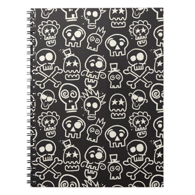 Sketchy Black Skull Seamless Wallpaper Notebook (Front)