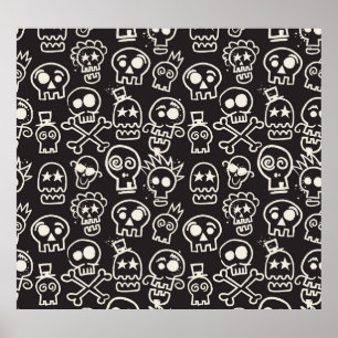 Sketchy Black Skull Seamless Wallpaper Poster