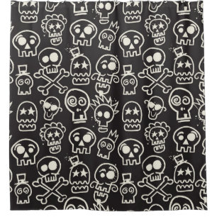 Sketchy Black Skull Seamless Wallpaper Shower Curtain