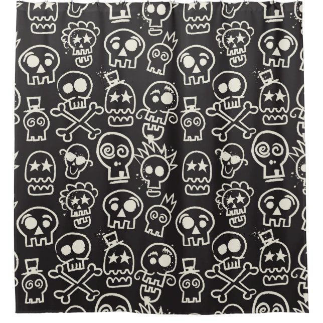 Sketchy Black Skull Seamless Wallpaper Shower Curtain (Front)