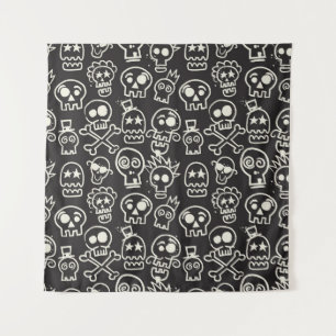 Sketchy Black Skull Seamless Wallpaper Tapestry