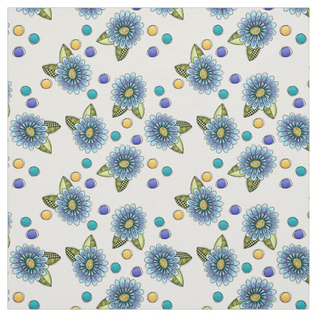 Sketchy Blue Flower Fabric (Swatch)