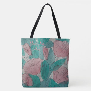 sketchy contempory floral pattern pink and green tote bag